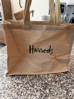Harrods Beige Canvas Shopper with Green Logo